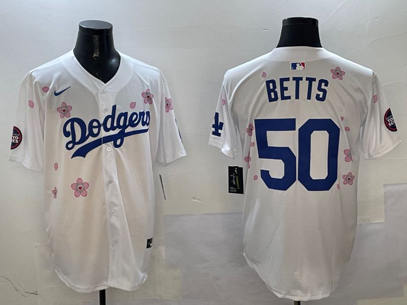 Men Los Angeles Dodgers #50 Betts White Sakura Edition 2025 Nike MLB Jersey style 1->los angeles dodgers->MLB Jersey